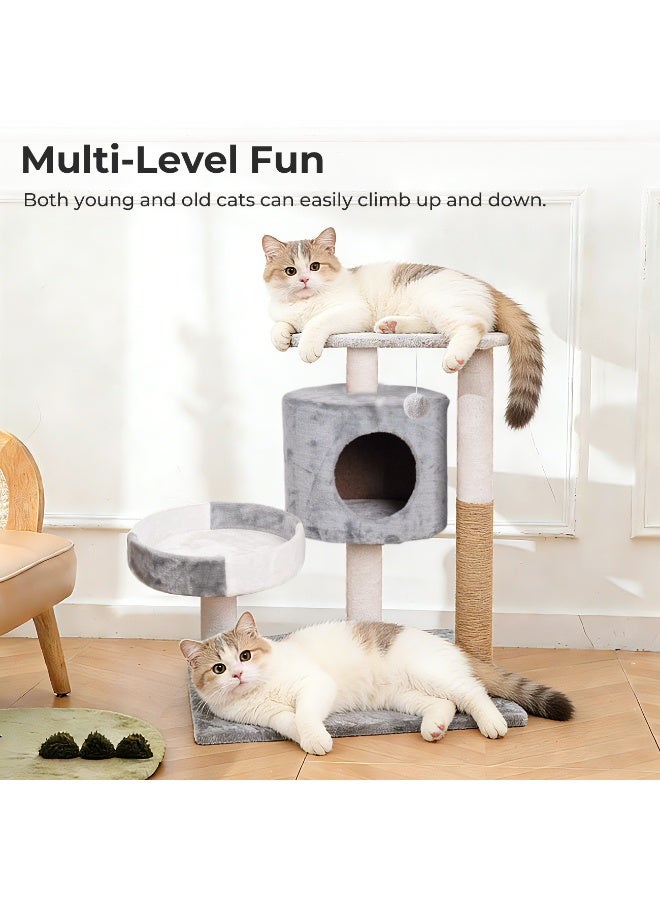 تراسل شجرة ومنزل قطط من تراسل، (55 سم)، غطاء ناعم مخملي بمجثم مخملي وركيزة ملفوفة بالسيزال للعب القط الصغير والحيوانات الأليفة من الرتان والخشب، سهلة التجميع - Image 4